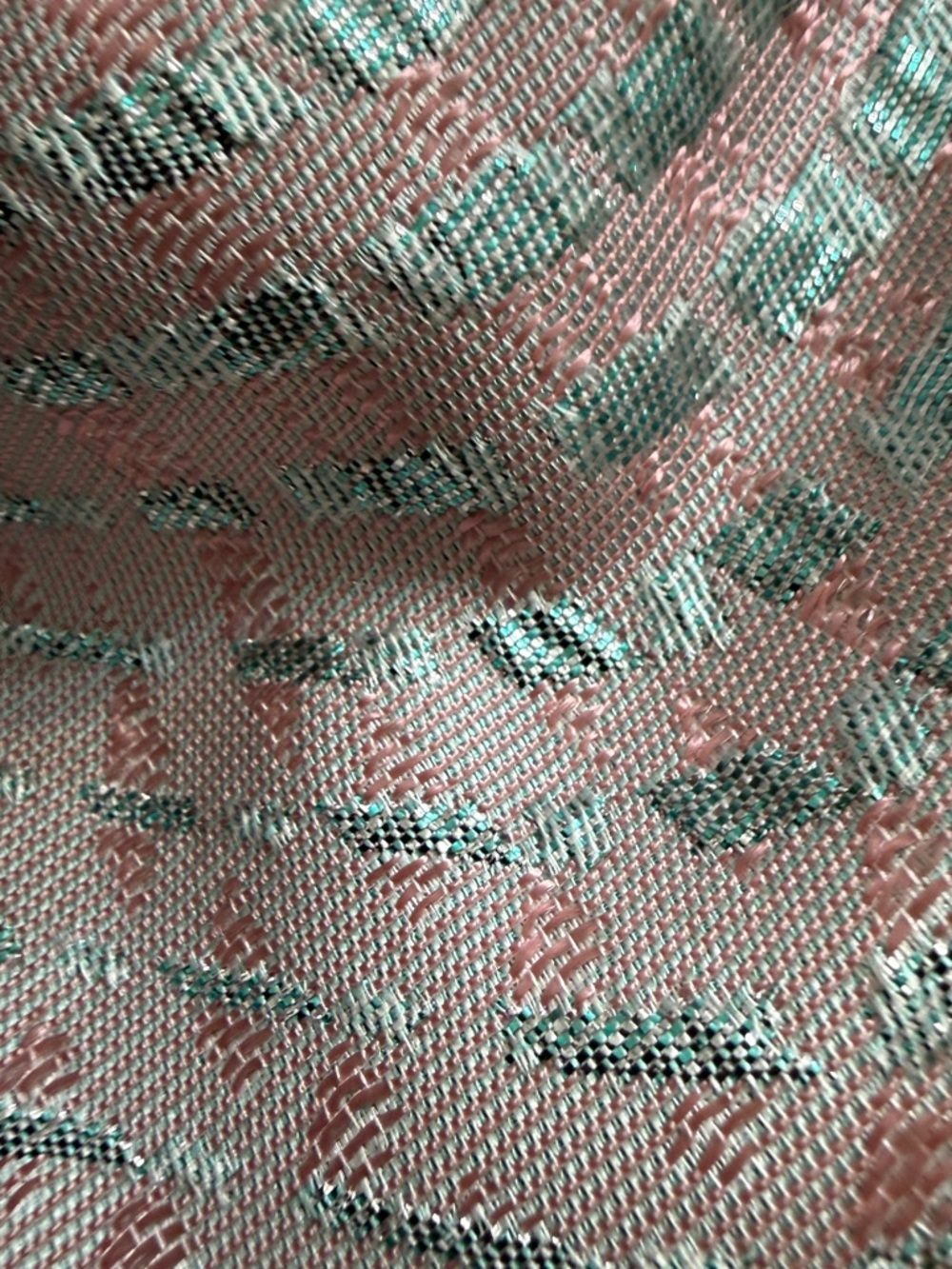 Theia Kay Unger Metallic Jacquard One Shoulder Ruffle Dress Pink Silver 8 - Picture 5 of 11